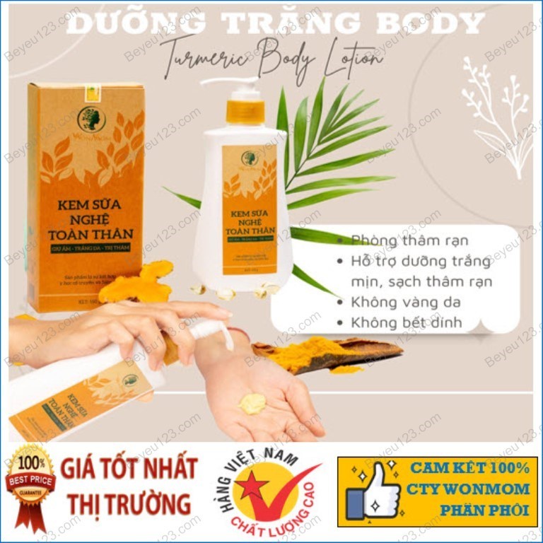 Combo Kem sữa Nghệ và dầu rạn da dưỡng toàn thân Wonmom - cho Mẹ bầu và sau sinh - trắng hồng , rạn da, mờ thâm nám