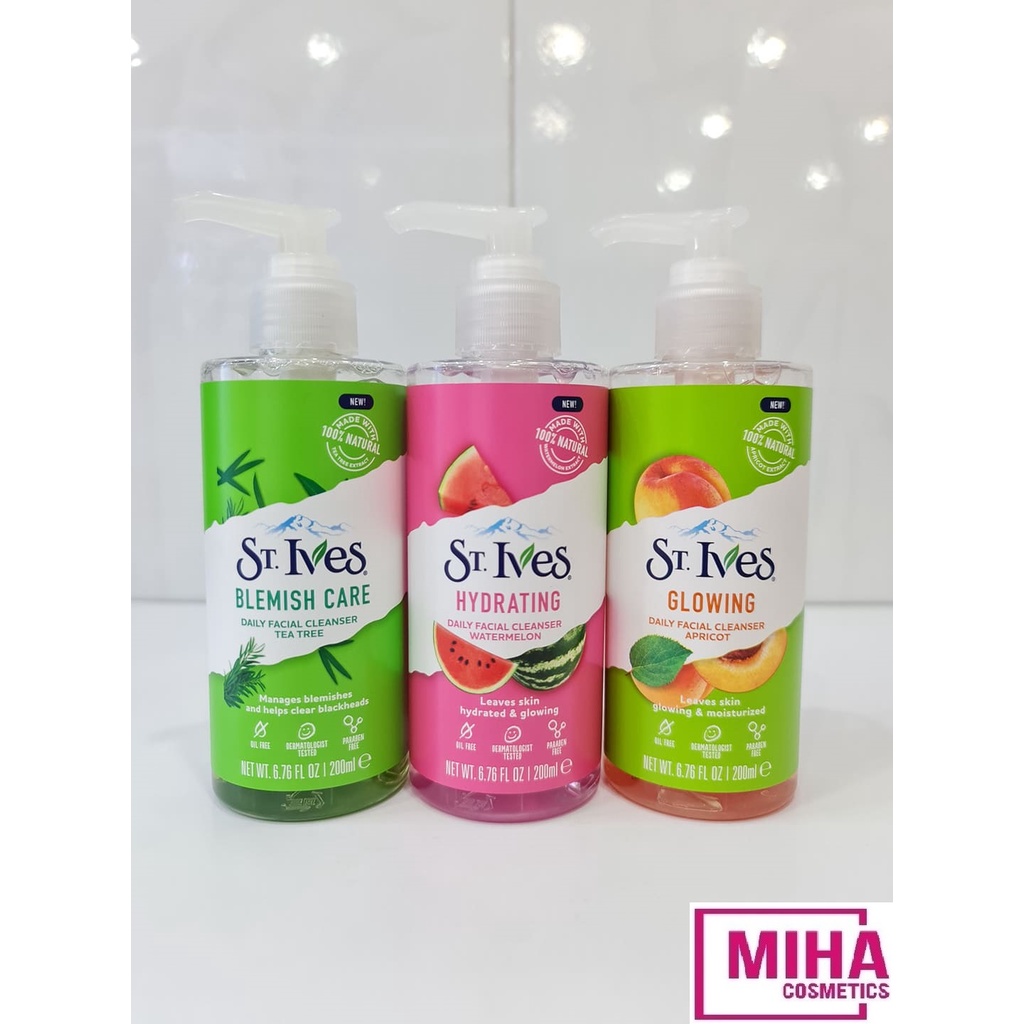 Sữa Rửa Mặt Dạng Gel ST.IVES Daily Facial Cleanser Trái Mơ Dưa Hấu Tràm Trà 200ml