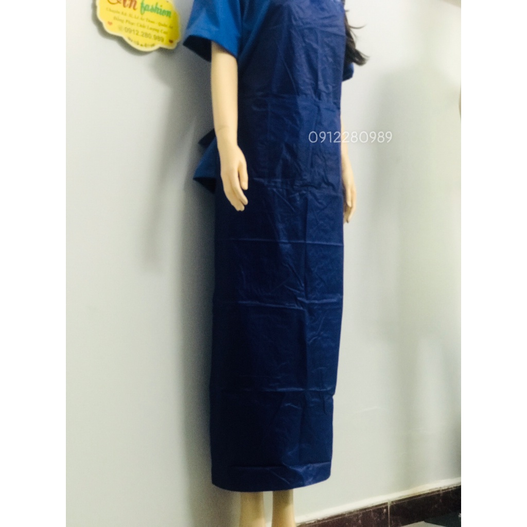 Tạp dề yếm chống thấm nước màu xanh dương dài 1m2 có túi, Tạp dề thủy sản _ Hình chụp thật