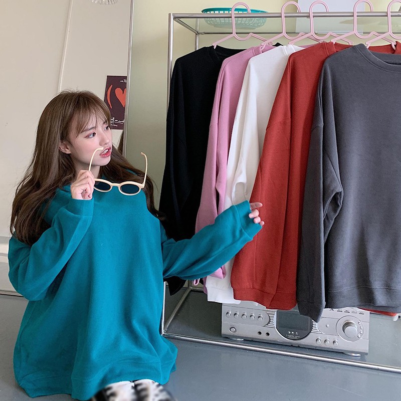 Áo Sweater Form Rộng Màu Trơn Thời Trang Cho Nữ