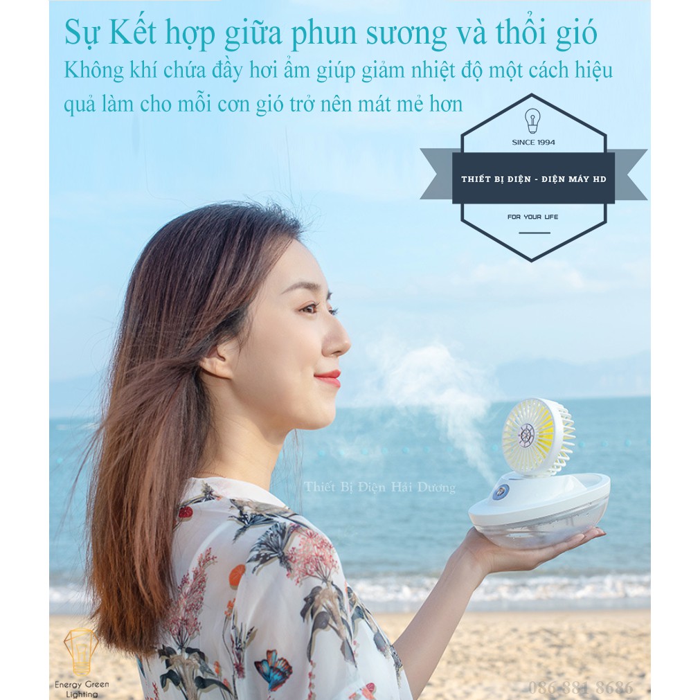 Quạt Phun Sương Tích Điện SX-HF01 - Kiểu Dáng Du Thuyền - Khếch Tán Tinh Dầu, Tạo Ẩm - Pin Sạc Tích Điện - BH 1 Năm