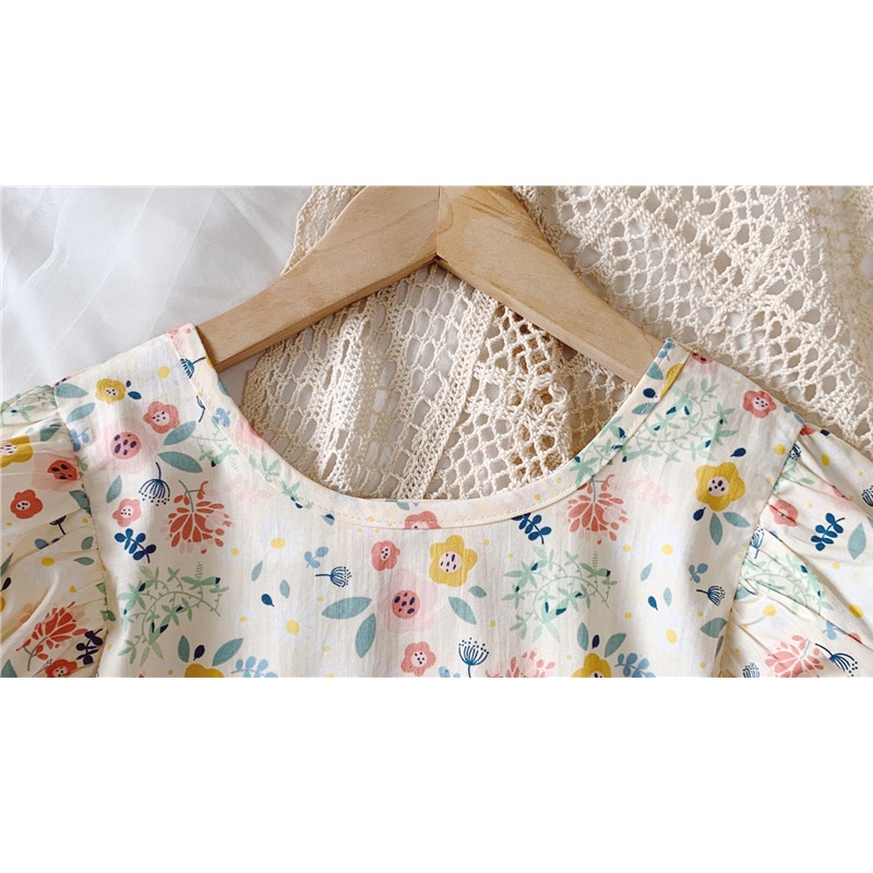 Đầm Công Chúa Tay Ngắn Bằng Vải Cotton In Hoa Thời Trang Dễ Thương Dành Cho Bé Gái