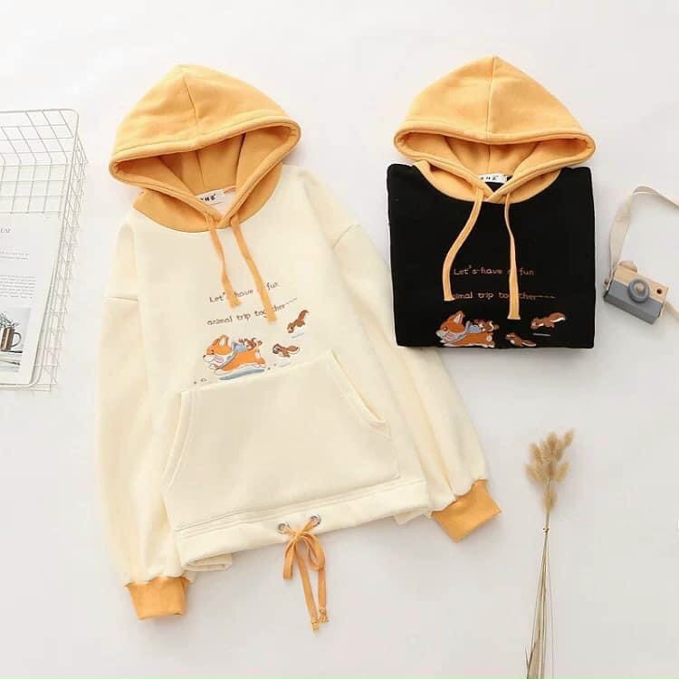 Áo khoác, áo hoodie unisex nam nữ nỉ ngoại chó và sóc có túi dễ thương năng động thời trang học đường