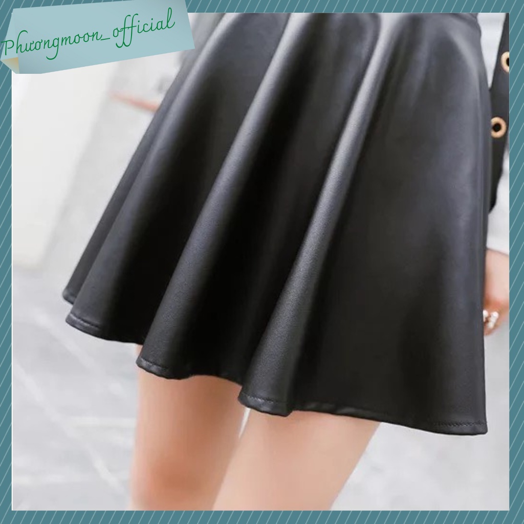 Chân váy xòe ngắn QCCC, chân váy da xòe, kiểu dáng xì teen phong cách siêu cute