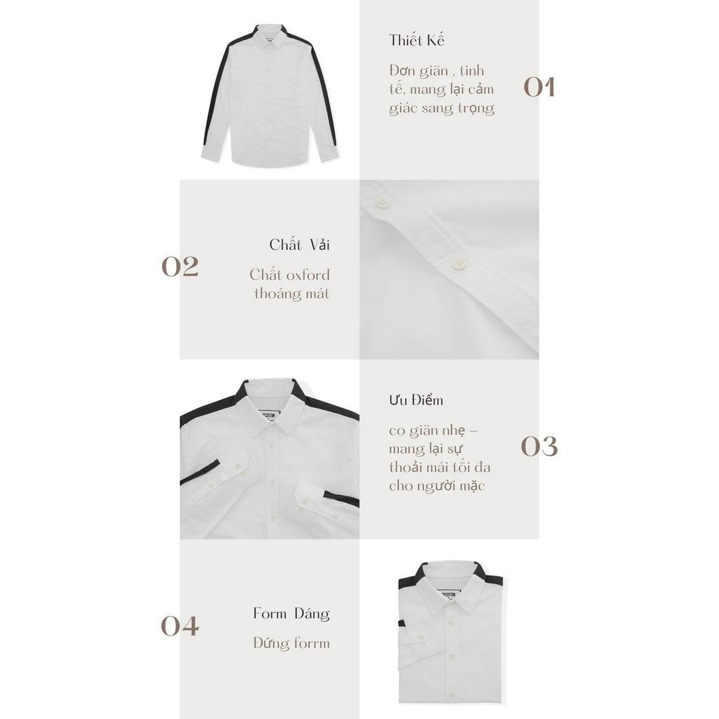 Áo Sơ Mi Nam Dài Tay Trơn BY COTTON White Mix Black Stripes Oxford Shirt