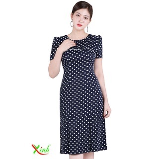 Đầm suông chấm bi xanh đen ThoiTrangXinh DL704