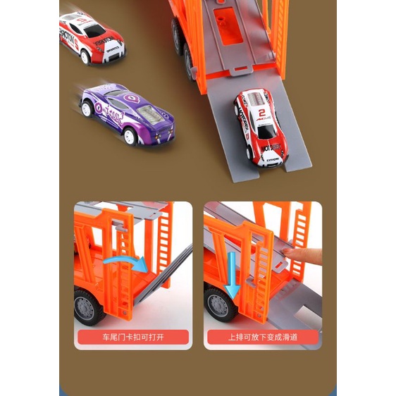 Đồ chơi xe tải 2 tầng chở 6 -12 xe con âm thanh đèn