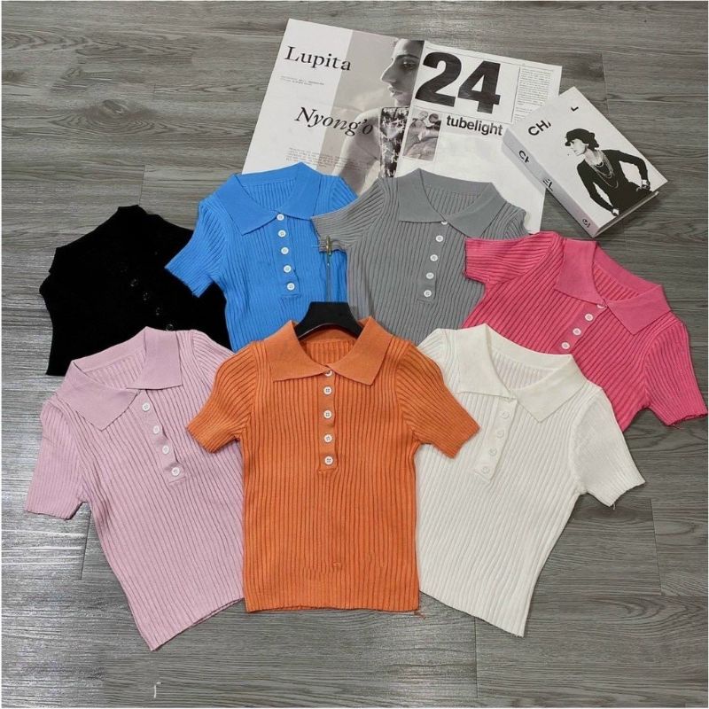 Áo thun cổ trụ - Áo thun cổ bẻ trơn cài nút thun gân A15