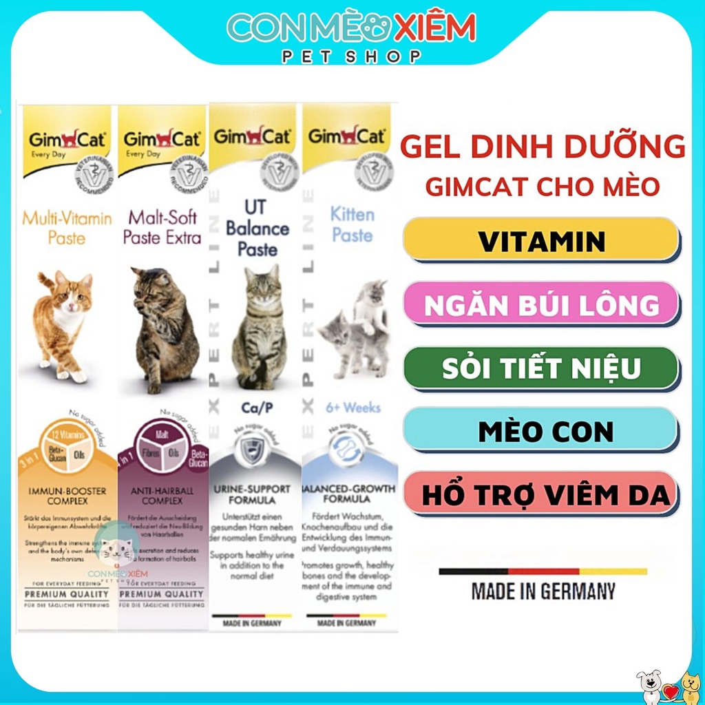 Gel dinh dưỡng cho mèo Gimcat 50g, hỗ trợ búi lông tiêu hóa tiết niệu viêm da mèo con Con Mèo Xiêm