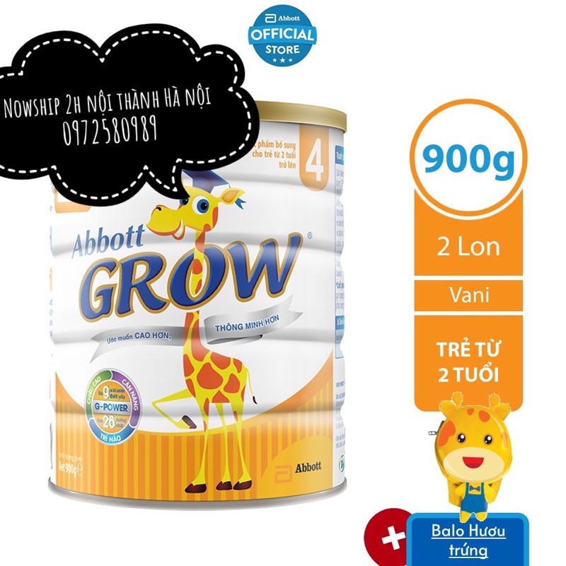 [Tặng Balo Hươu Trứng] Bộ 2 Lon Sữa Bột Abbott Grow 4 900g/lon