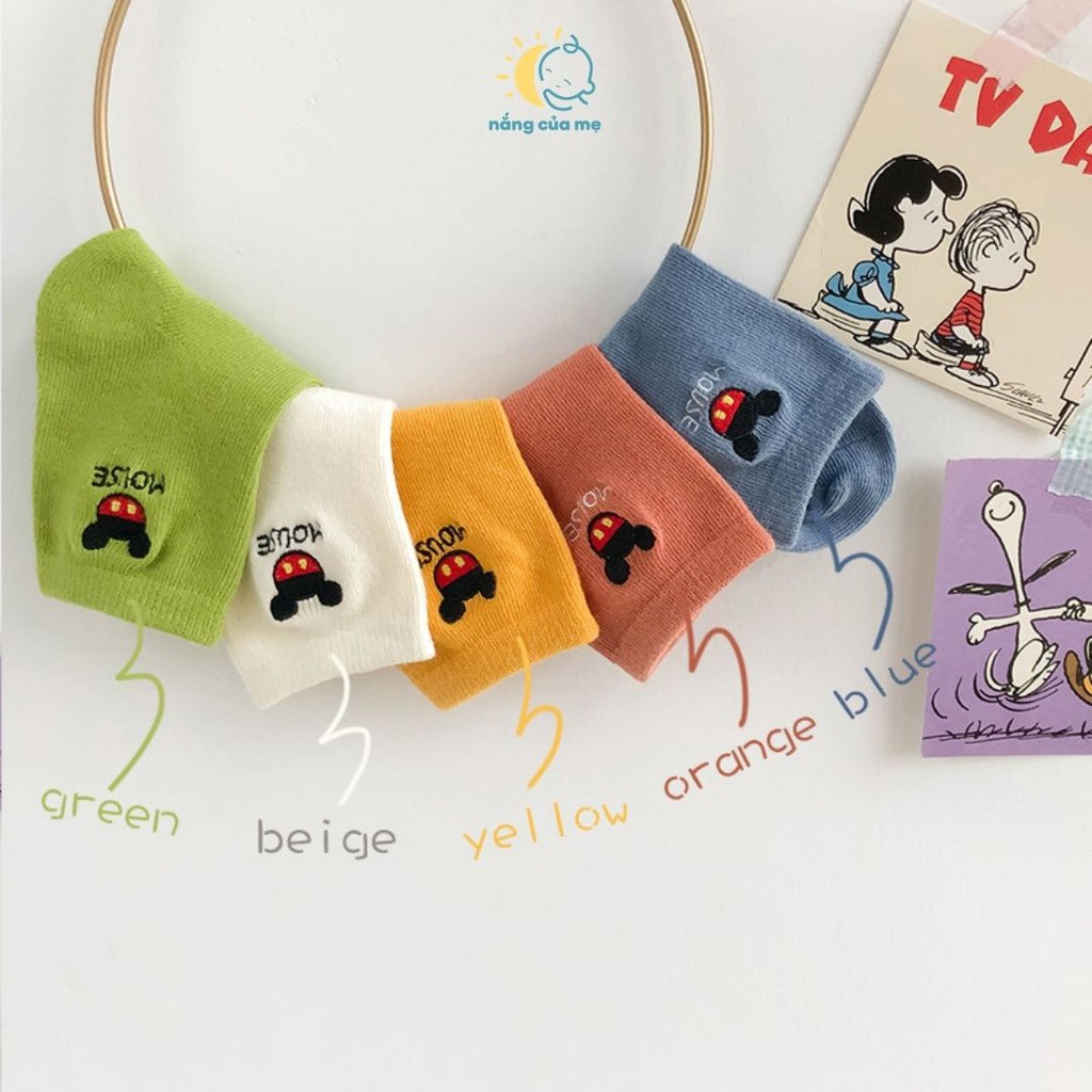 Set 5 đôi tất vớ cổ ngắn cho bé Mickey Mouse cotton cao cấp, phối giày cực xinh - Nắng Của Mẹ_MOUSE