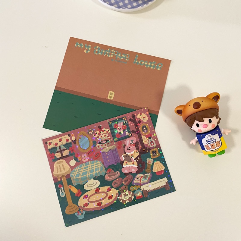 Hình dán laser họa tiết thỏ gấu retro tự trang trí sổ tay phong cảnh nhiều màu sắc đa dụng