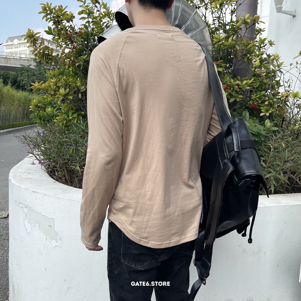 Áo thun Nam dài tay GATE6, áo cổ tròn vai raglan phối longtee cotton cao cấp mẫu mới Thu/Đông 2021 Daily - Camel/G0017