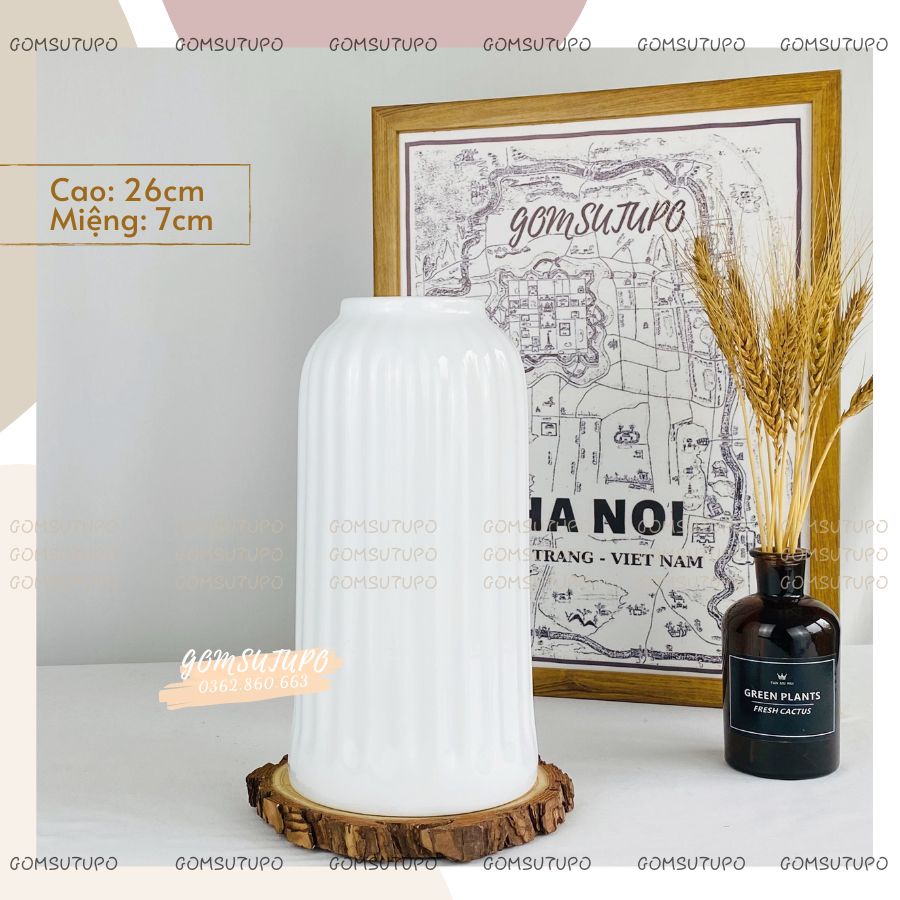 Lọ Hoa Men Trắng - Dòng Cao Cấp - Gốm Sứ Bát Tràng - gomsutupo - Bình Hoa Tràng Trí - Gốm Sứ TUPO - Decor