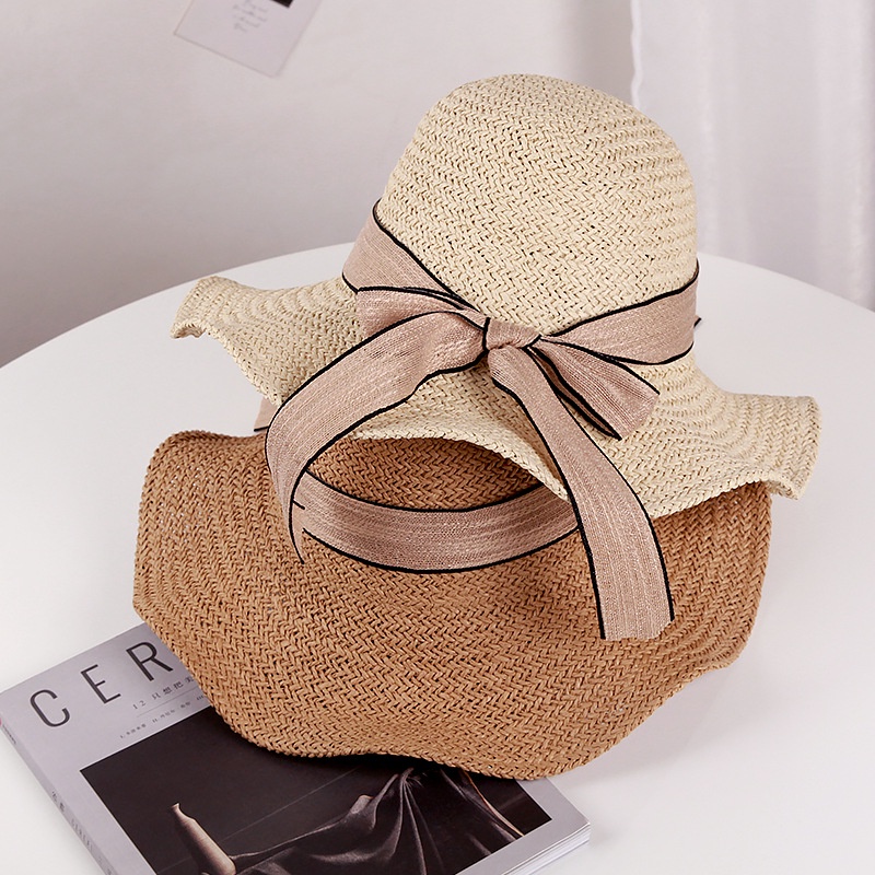 Nón cói nữ cói mềm vành 9cm lượn sóng nhẹ phối nơ 5 màu