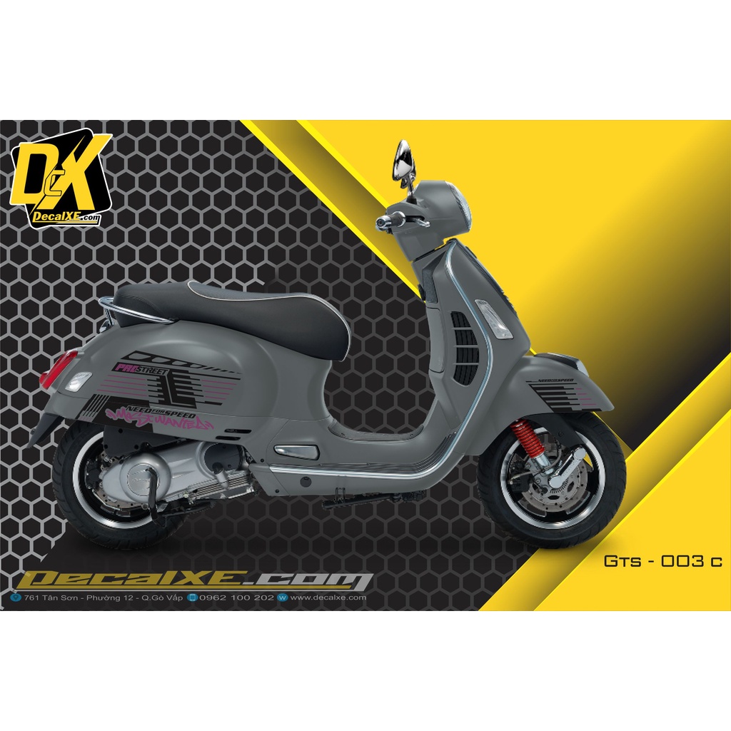 Tem thiết kế dán xe VESPA GTS | Chất Liệu Decal Cao Cấp Chống Nước, Bền Màu, Cắt Khuôn Sẵn Dễ Dán | VESPAGTS-003