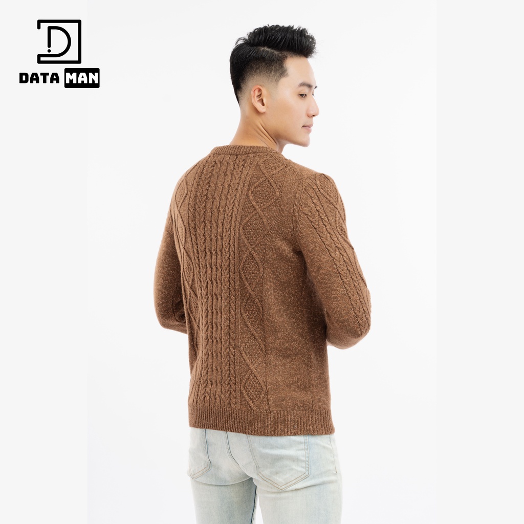 Áo len nam DATAMAN, cổ tròn, hoạ tiết vặn thừng cable-knit, chất liệu len lông cừu cao cấp, dày dặn, mềm mại - DT20