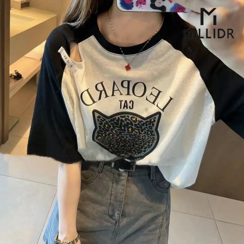 Áo Thun Tay Ngắn In Hình Mèo Thiết Kế Rỗng Thời Trang Mùa Hè Hàng Mới Dành Cho Bạn Nữ