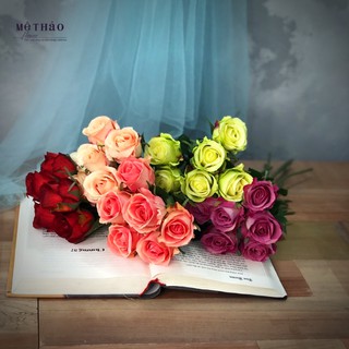 [Ảnh shop chụp] Bó Hoa Hồng Giả 6 Bông Lụa Cao Cấp Trang trí Nhà Cửa, Tiệc Cưới, Văn Phòng,Chất Liệu Lụa Cao Cấp Mê Thảo