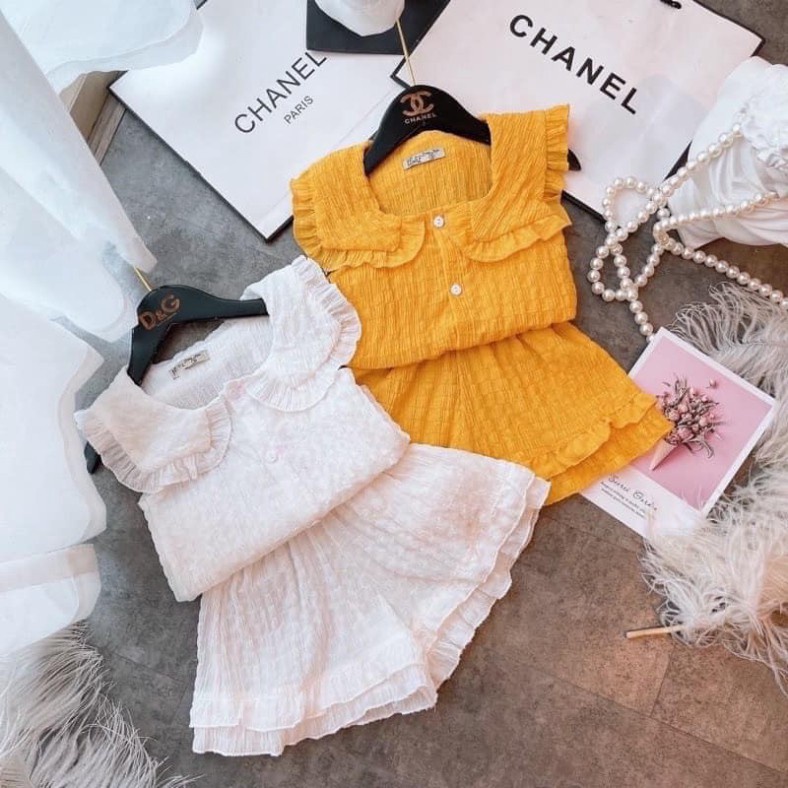 Đồ bộ trẻ em cho bé gái mùa hè chất đũi nhăn xuất hàn mặc nhà thoáng mát không nhăn không phai màu JIMADO SF182