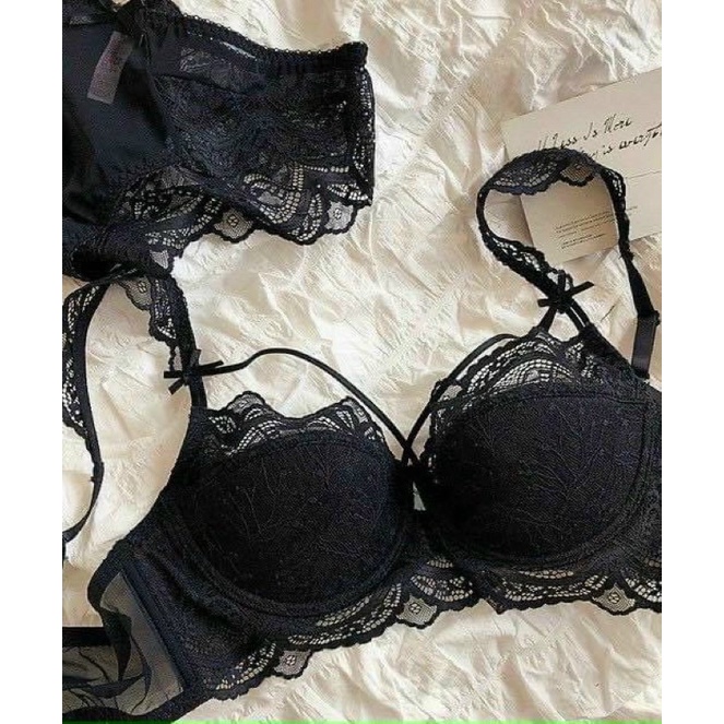 Bộ đồ lót 🍁f̴r̴e̴e̴s̴h̴i̴p̴ 🍁 bộ lót cao cấp  B018 Mand ren nơ dây chéo ko đệm có gọng c156 | BigBuy360 - bigbuy360.vn