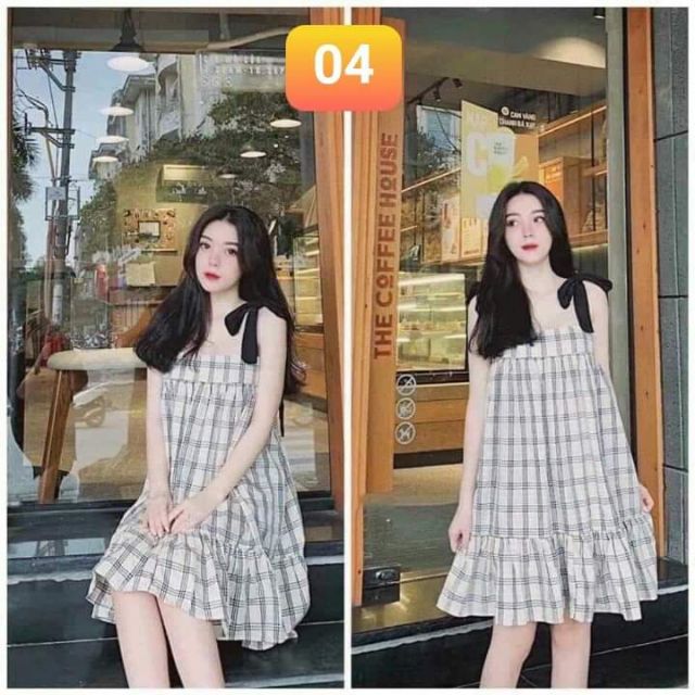 Váy 2 dây kẻ xinh cho bầu