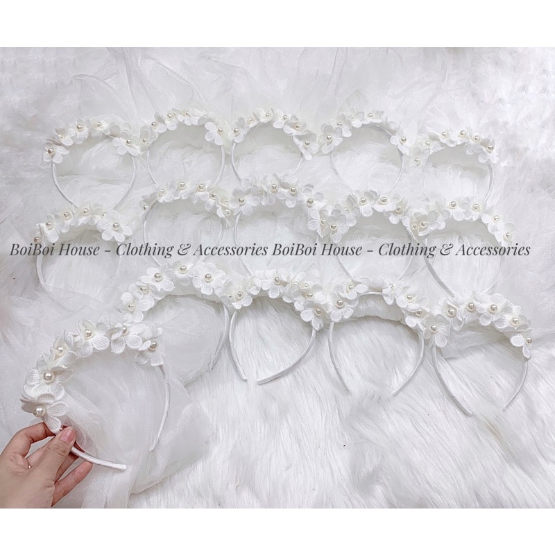 Bờm tóc hoa voan sinh nhật công chúa phong cách Hàn Quốc cho bé cực yêu, lúp cô dâu