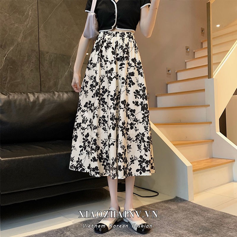 Chân Chân Váy Midi Lưng Cao Họa Tiết Hoa Thời Trang Mùa Hè Phong Cách Hàn Quốc | BigBuy360 - bigbuy360.vn