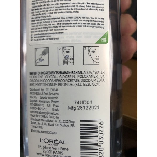 Nước tẩy trang cho da dầu và hỗn hợp xanh nhạt loreal 400ml