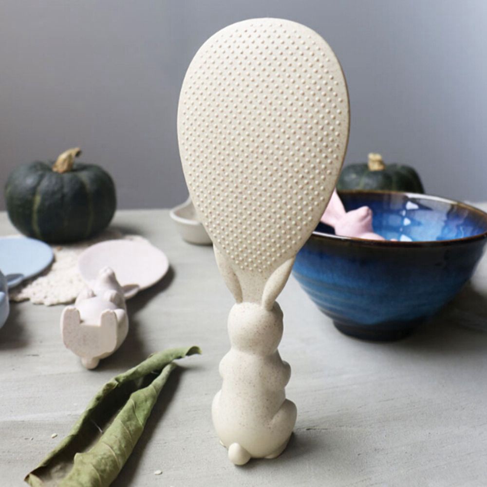 VANES1 Muỗng xới cơm chống dính hình con thỏ bằng rơm lúa mì phong cách Hàn Quốc đáng yêu đa màu sắc dành cho nhà bếp