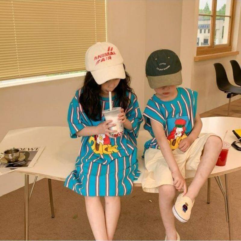 Đầm bé gái/ áo thun bé trai tay ngắn in hoạt hình thời trang mùa hè Hàn Quốc dễ thương