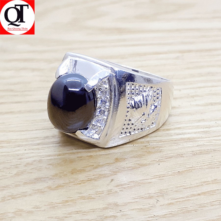 Nhẫn nam bạc mặt đá hình ovan chất liệu bạc thật không xi mạ trang sức Bạc Quang Thản - QTNA10