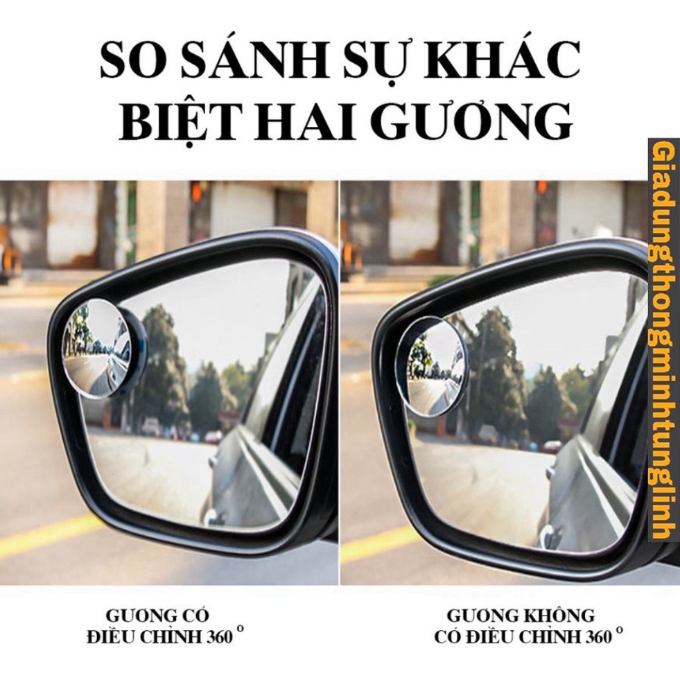 Bộ 2 Gương Cầu Lồi Không Viền Xoay 360 Độ Xóa Điểm Mù Cho Xe Hơi𝑭𝑹𝑬𝑬𝑺𝑯𝑰𝑷chất liệu dính, vât liệu thủy tinh c