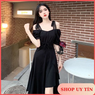 [Order Taobao] Váy 2 Dây Trễ Vai Đan Dây Eo Lệch Tà (Feedback Ảnh Cuối)