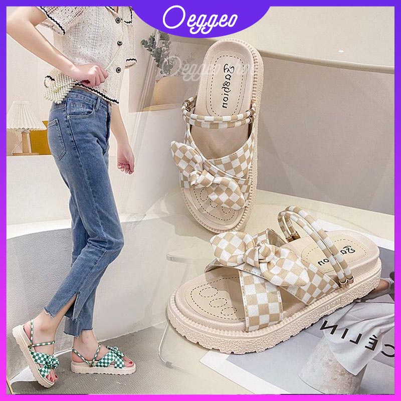 Oeggeo shop Xăng đan Đế Dày Phối Nơ Chéo Cho Nữ