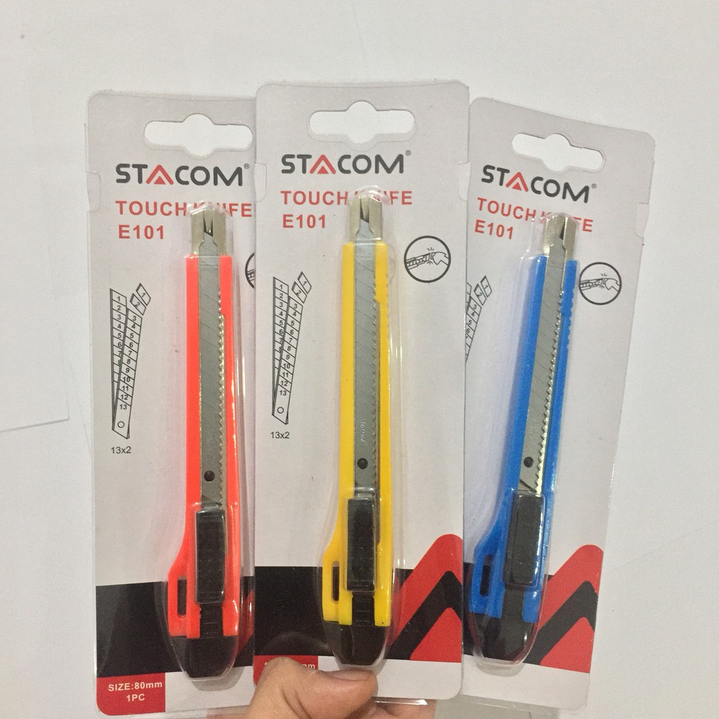 ( 1 Hộp 12 Cái ) Dao Rọc Giấy Stacom Cỡ Nhỏ Kèm 1 Lưỡi Phụ E101