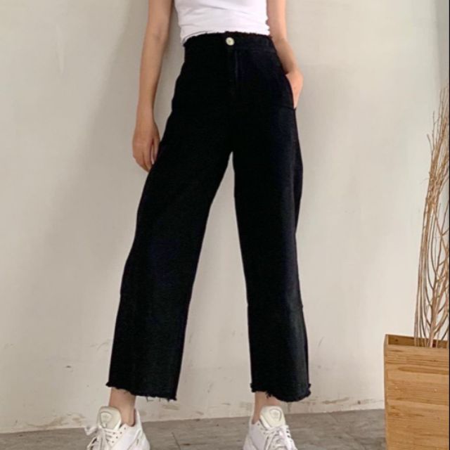 Quần baggy jean nữ suông ống rộng màu đen cực hot