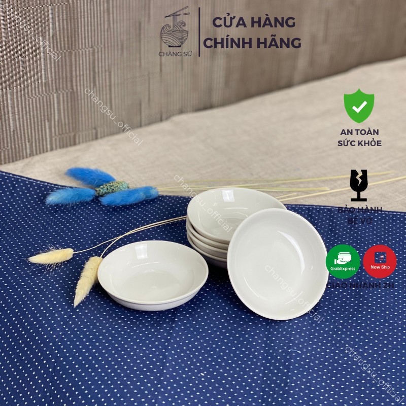 Đĩa chấm sứ đựng gia vị - Dĩa sứ trắng chấm nước mắm, tương xì dầu - Chàng Sứ HC03D