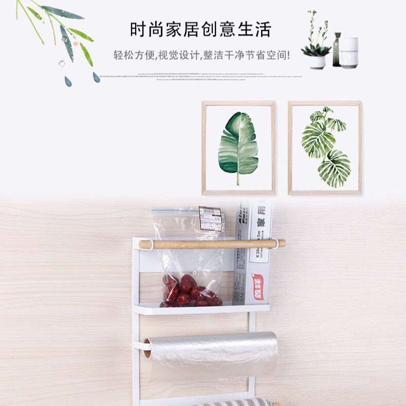 Đồ dùng nhà bếp & Phòng ăn﹉✜Giá tủ lạnh từ kiểu Nhật Bản đơn giản bằng sắt rèn cuộn khăn giấy túi đựng đồ nhà b