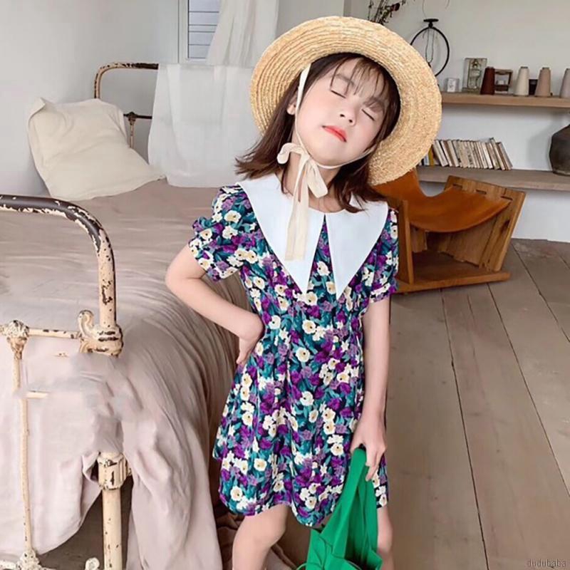 Đầm Hoa Ngắn Tay Thời Trang Cho Bé Gái