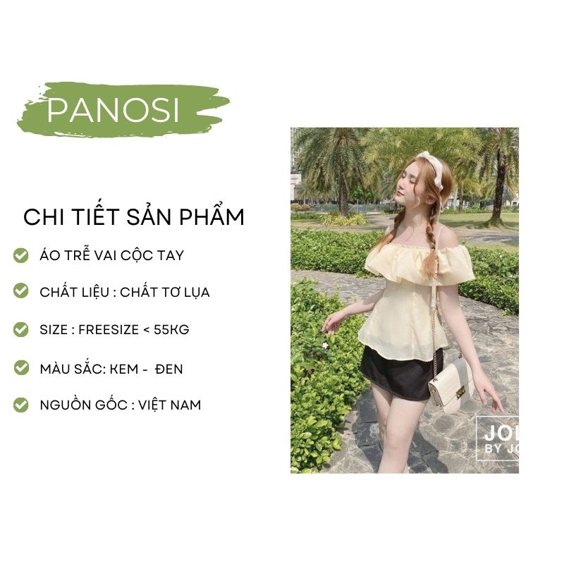 Áo kiểu nữ áo trễ vai ngắn tay áo bánh bèo sang chảnh chất tơ 2 lớp PANOSI - Mã A666