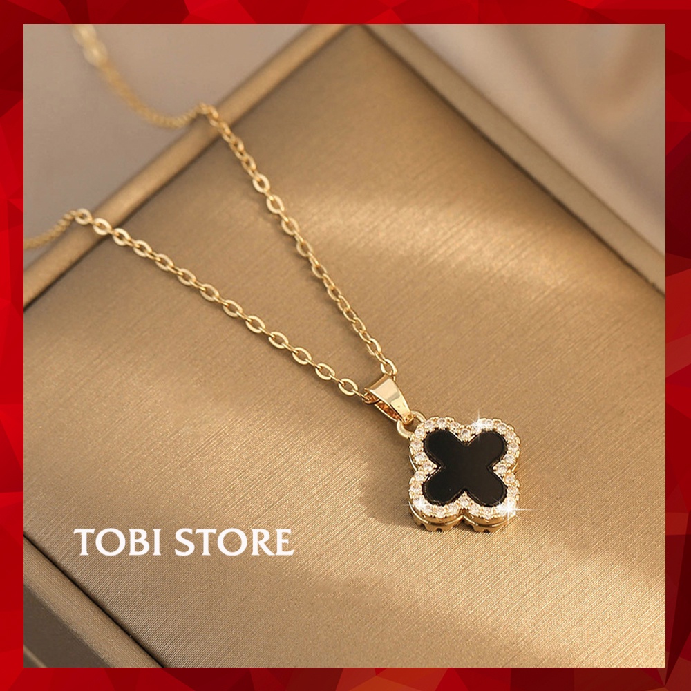 [Không đen gỉ] Dây chuyền thép titan mạ vàng mặt cỏ bốn lá hot trend TB529