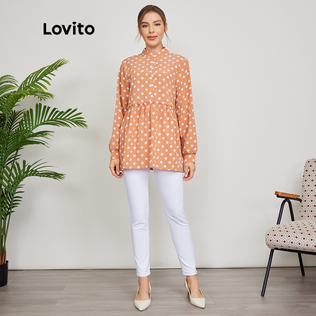 Lovito Áo sơ mi hồng chấm bi L24ED118 (Hồng nhạt)