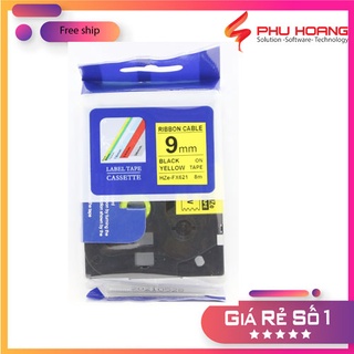Băng nhãn Brother Nhãn in Hze-FX621 ( Tze-FX621, Tz2-FX621), 9mm*8m, chữ đen nền vàng, Black on Yellow, siêu dẻo