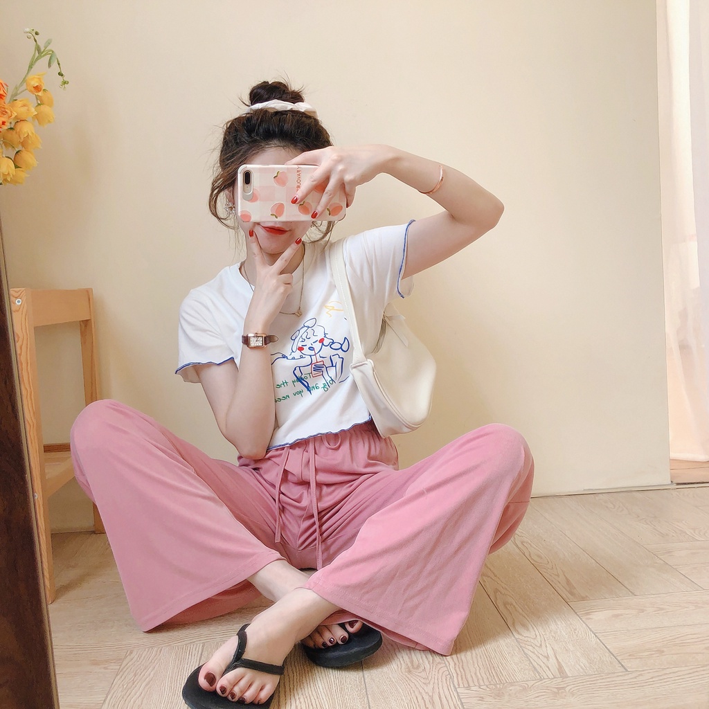 Áo thun lửng tay ngắn hoạ tiết xinh xắn thời trang mùa hè cho nữ