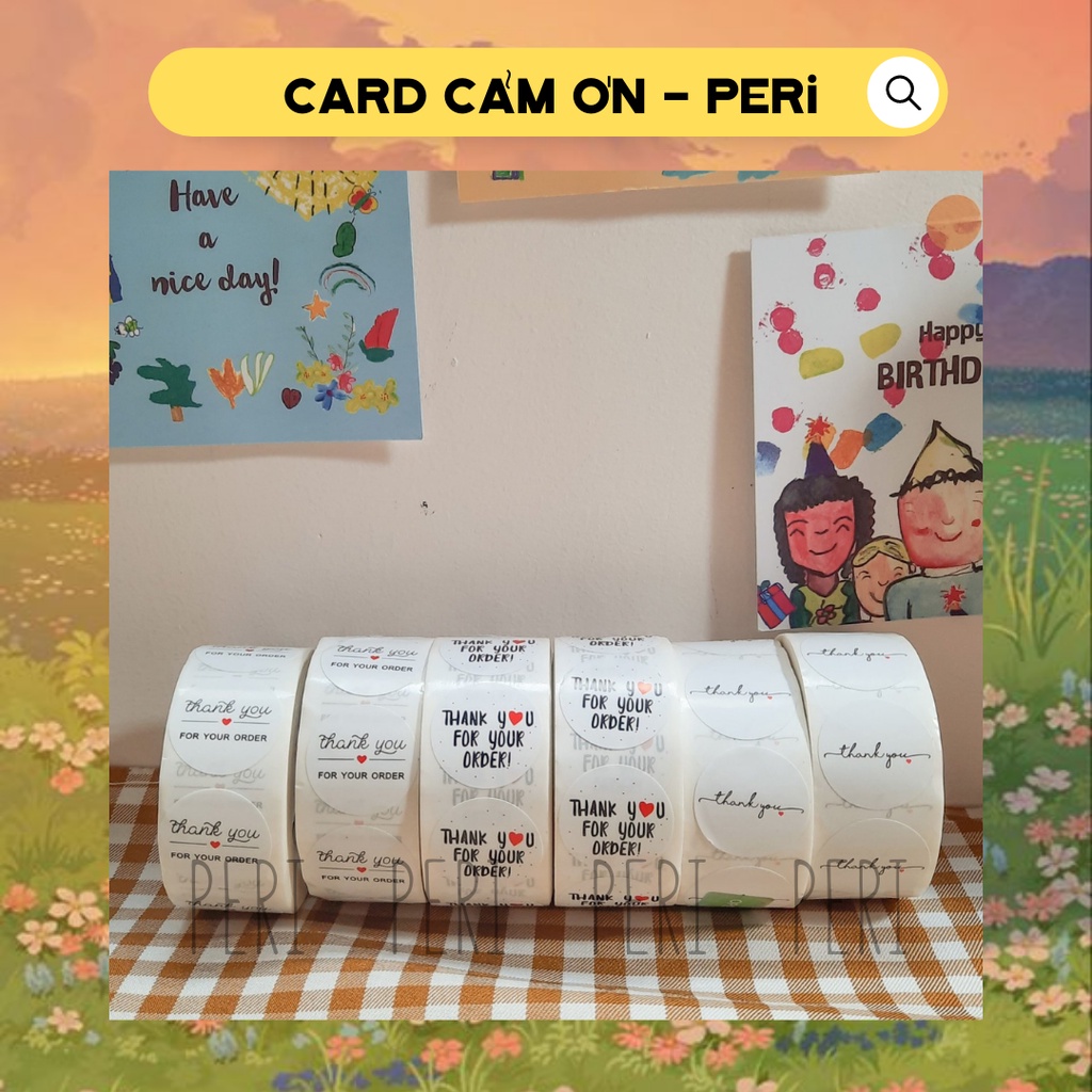 (deal sốc 1k) Cuộn 500 tem sticker nhãn dán in chữ thank you, tem cảm ơn tròn 2,5cm