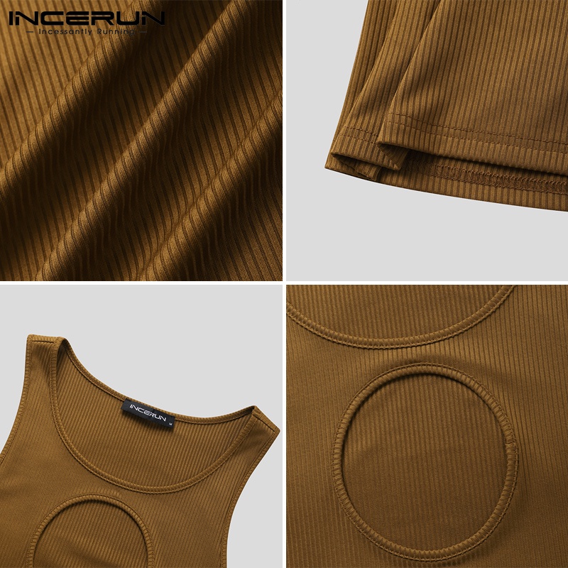 Áo thun ba lỗ INCERUN cổ tròn không tay màu trơn khoét lỗ thời trang cho nam