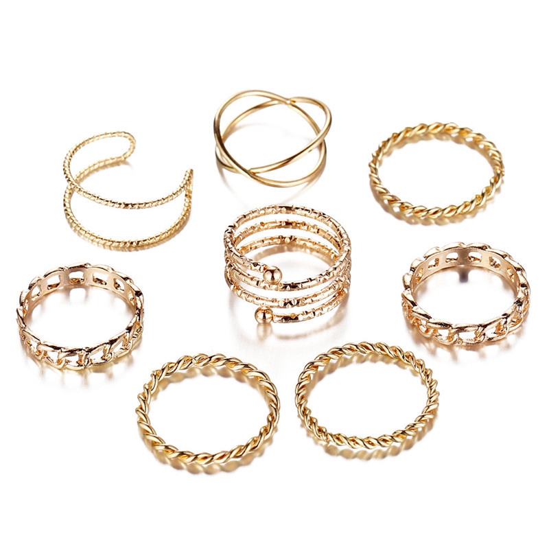 Bộ nhẫn đeo nhiều lớp màu vàng đồng đính đá thời trang cổ điển cá tính dành cho bạn nữ