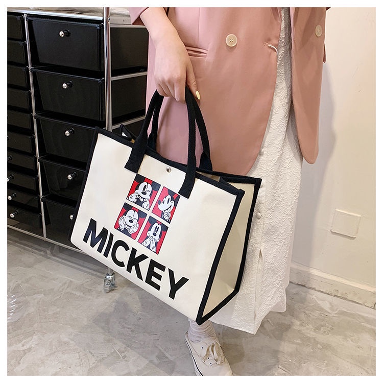 Túi Xách Canvas Cỡ Lớn Họa Tiết Chuột Mickey Dễ Thương