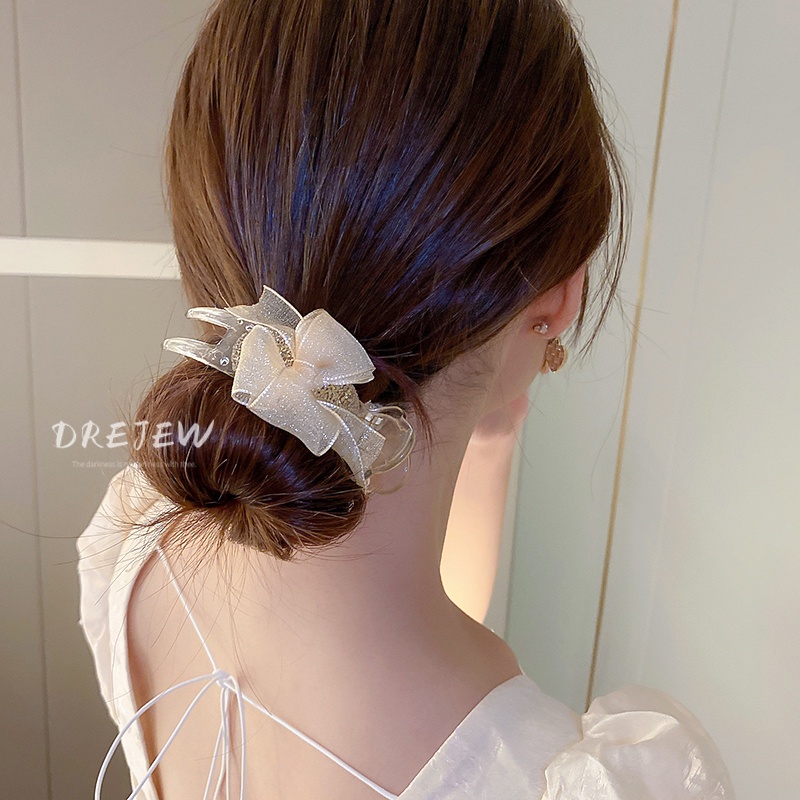 DREJEW Kẹp Tóc Hình Nơ Đính Đá Phong Cách Hàn Quốc Xinh Xắn kẹp tóc hàn quốc kẹp tóc càng cua